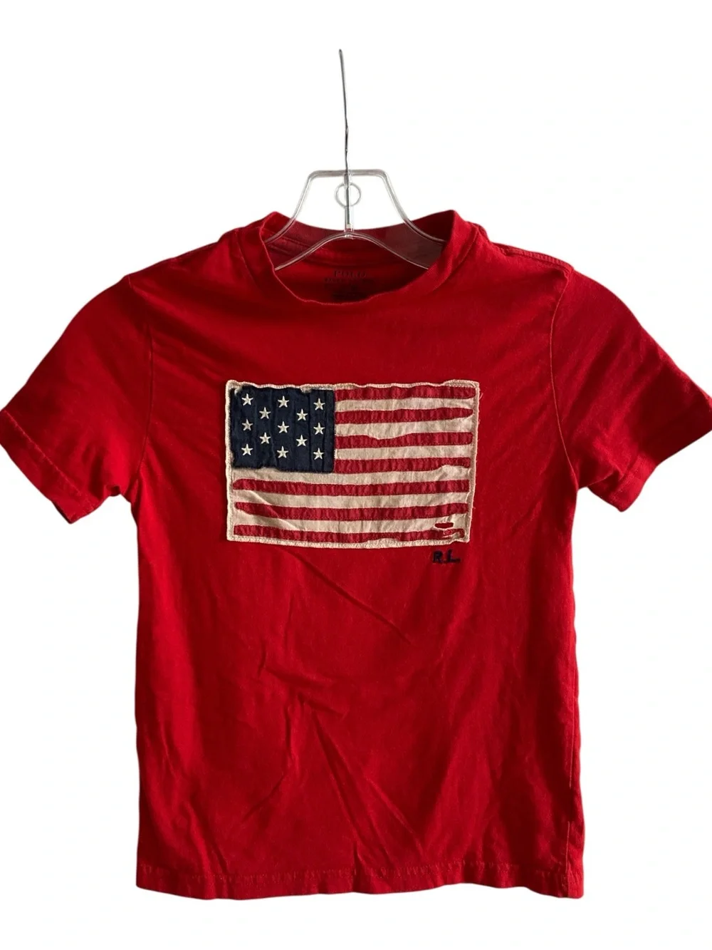 Ralph Lauren 7 130cm American Flag Patch Red Vintage Heritage Kids Tee